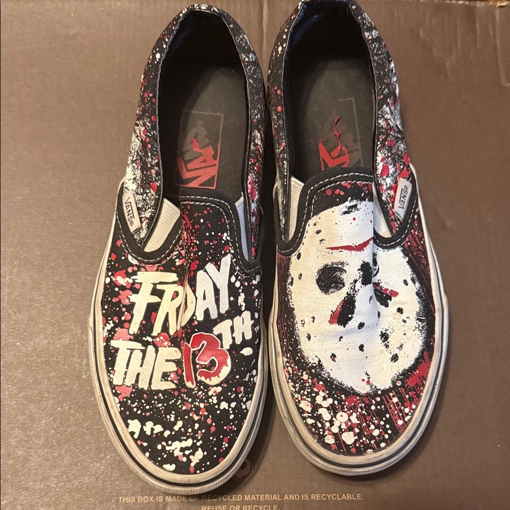 Vans Kids Slip-On Sneakers - Black, White, and Red